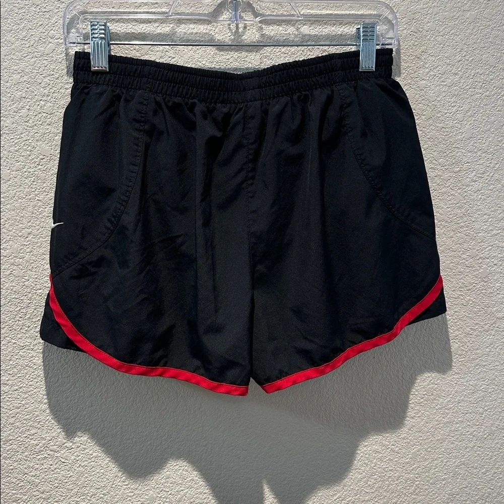 Nike Black Athletic Running Shorts with Red & White Trim Size Medium